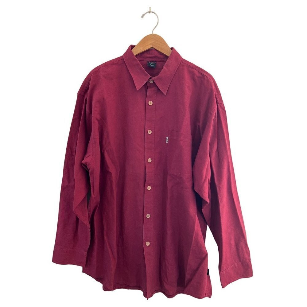Efforts Hempwear Mens Size XL Tall Wine Button‎ Shirt Eco-Friendly Long Sleeve